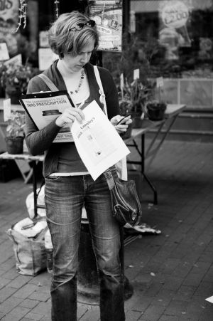 Anti NHS-cuts petitioner at Lewes Farmer's Market 6th August 2011